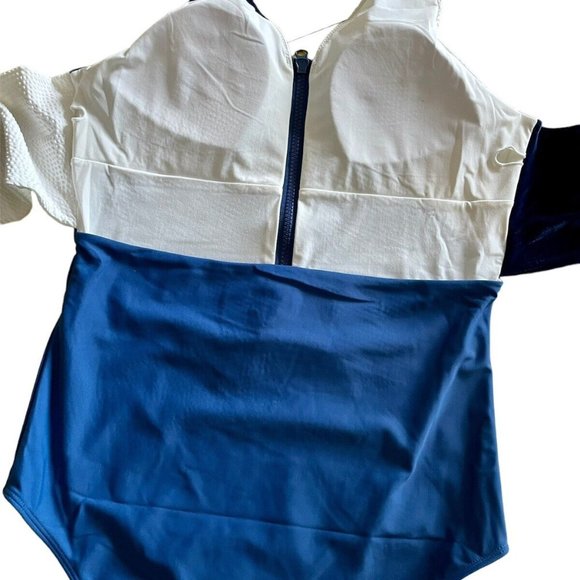 Paper London Inagua Halter Neck Zipper One Piece Striped Swimsuit Size L - Picture 3 of 8